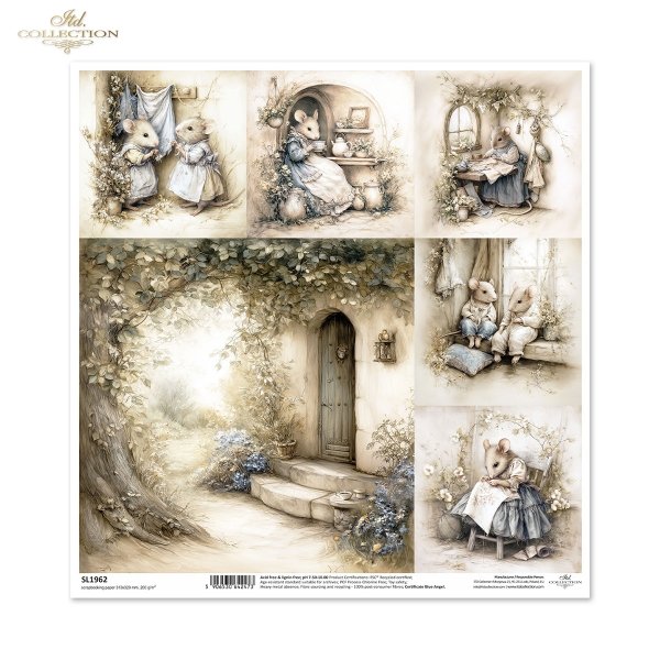 Myszki, sielanka, akwarela, retro, las, natura*Mice, idyll, watercolour, retro, forest, nature*Mäuse, Idylle, Aquarell, Retro, Wald, Natur*Ratones, idilio, acuarela, retro, bosque, naturaleza