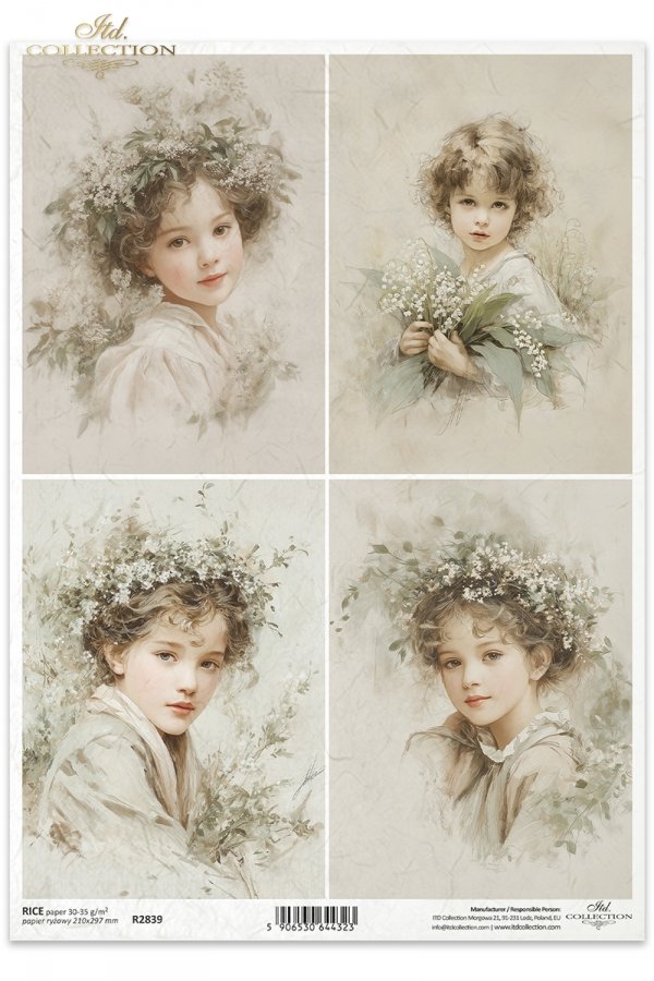 portret, dziewczynka, vintage, akwarela, kwiaty, konwalie, wianek, sepia, retro*portrait, girl, vintage, watercolor, flowers, lilies of the valley, wreath, sepia, retro