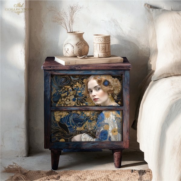 Papier decoupage morwowy FPA2008, Seria Inspired by Klimt, kobiety, zloto, dekoracyjne wzory, kamienie szlachetne, mozaiki, motywy secesyjne * Mulberry decoupage paper FPA2008, women, gold, decorative patterns, gemstones, mosaics, Art Nouveau motifs *Pape