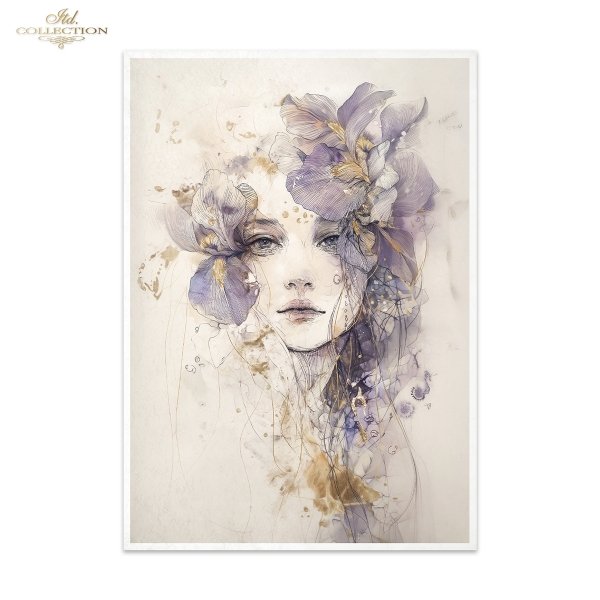 Papier decoupage morwowy FPA3021, dekoracyjne wzory, motywy kwiatowe, bukiet kwiatów, Ogród Muz, Garden of Muses * Mulberry decoupage paper FPA3021, decorative patterns, floral motifs, bouquet of flowers, Garden of Muses *Seria Garden of Muses