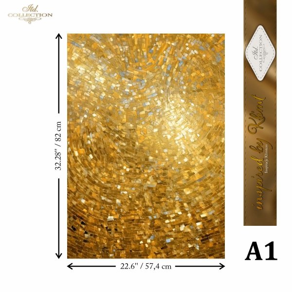 Papier decoupage morwowy FPA1003, Seria Inspired by Klimt, zloto, dekoracyjne wzory, kamienie szlachetne, mozaiki, motywy secesyjne * Mulberry decoupage paper FPA1003, gold, decorative patterns, gemstones, mosaics, Art Nouveau motifs *Papel de decoupage M