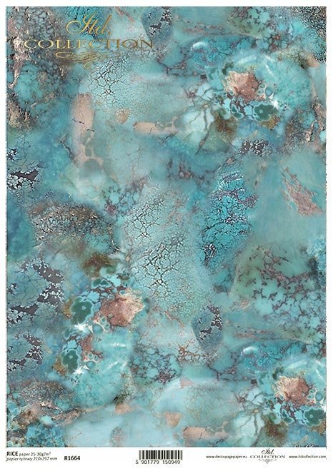 A4 Rice Paper ITD Rice R1664 Decoupage Paper Gemstones Rice Paper Turquoise ITD Collection