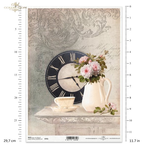 filiżanka, filiżanki, wazon, dzbanek, zegar, cyferblat, tarcza zegarowa, róża, róże, kwiat, bukiet, ornament, dekor, czas na herbatę, R761, cup, vase, jug, clock, clock face, rose, flower, bouquet, ornament, decoration, tea time, Tasse, Vase, Krug, Uhr, Z