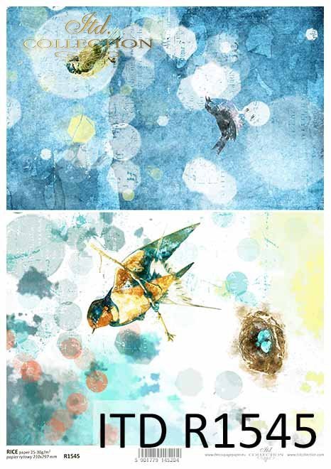 Papier decoupage ptaki, Vintage, kolaż*Paper decoupage birds, Vintage, collage