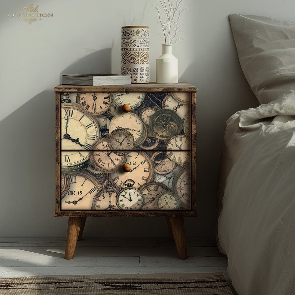 Papier morwowy decoupage FPA2042 seria Czary Alicji - zegary* Mulberry decoupage paper FPA2042 Alice's Magic series - clocks* Papel decoupage morera FPA2042 Serie Magia de Alicia - relojes