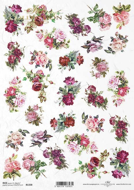 Rice paper R1338 - flowers, rosy roses, bouquets of flowers