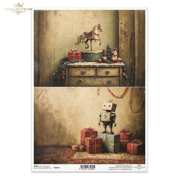 robot, prezenty, święta, vintage, retro, Dziadek do Orzechów, wieniec, pomarańcze, szyszki, lalka, bombki, pluszowy królik, fotel, choinka, pociąg zabawkowy, baletnica, pozytywka, zasłony, konik na biegunach*robot, gifts, holidays, vintage, retro, Nutcrac