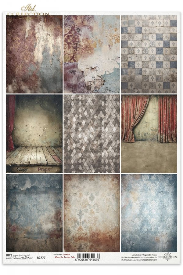 Carnival - When the Curtain Falls * Karnawał, harlekin, teatr, kurtyna, scena, stare deski, romby, vintage, zniszczona tapeta, tekstura, maskarada*Carnival, harlequin, theater, curtain, stage, old planks, diamonds, vintage, distressed wallpaper, texture, 