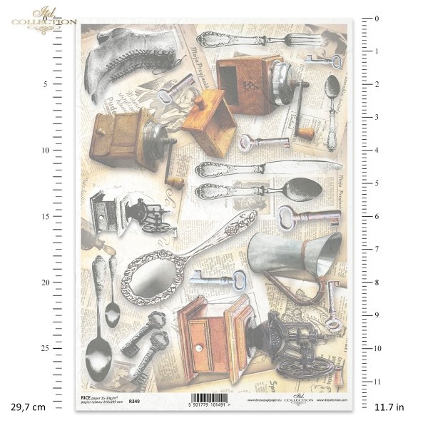 sztućce, łyżka, łyżki, trzewiki, młynek do kawy, klucz, klucze, konewka, retro, vintage, gazeta, gazety, R349