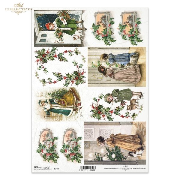 Boże Narodzenie, świąteczne dekoracje, retro, Mikołaj, prezenty, dziecko, dzieci, pies, choinka, ostrokrzew, zimowy obrazek, R769, Christmas, Christmas decorations, retro, Santa Claus, presents, child, children, dog, Christmas tree, holly, winter picture,