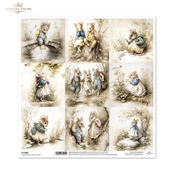 Myszki, sielanka, akwarela, retro, las, natura*Mice, idyll, watercolour, retro, forest, nature*Mäuse, Idylle, Aquarell, Retro, Wald, Natur*Ratones, idilio, acuarela, retro, bosque, naturaleza