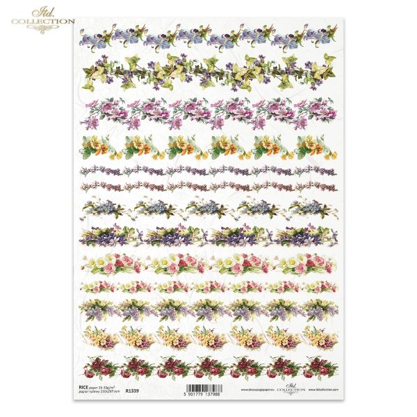 kwiaty, kwiatki, bez, bzy, róża, róże, niezapominajka, niezapominajki, maki, bratek, bratki, ornamenty kwiatowe, szlaczki, dekory z kwiatów, flowers, blossoms, lilacs, roses, forget-me-nots, poppies, pansies