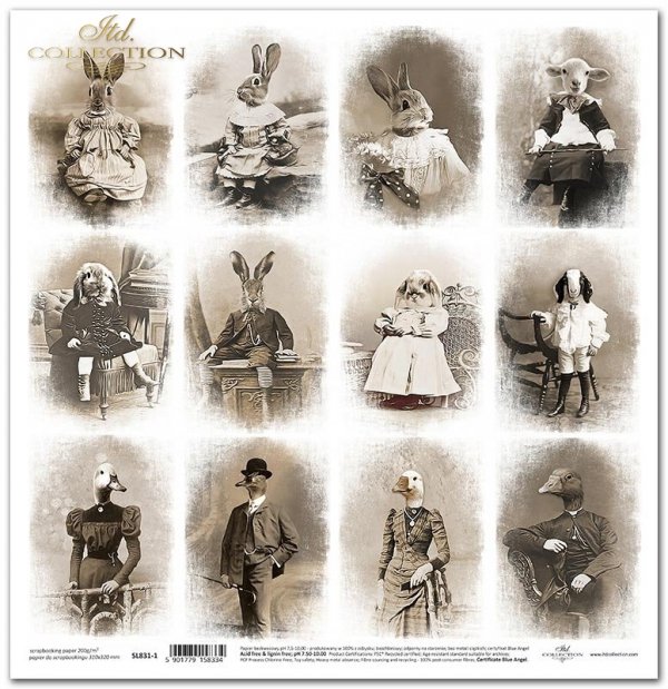 zwierzęta retro, zwierzęta w strojach, zoomorfizm, vintage, kaczka, baranek, gąsior, gąska, owieczka, kaczor, sepia, króliki, zające, sielskie*retro animals, animals in costume, zoomorphism, vintage, duck, lamb, goose, sheep, duck, sepia, rabbits, hares, 