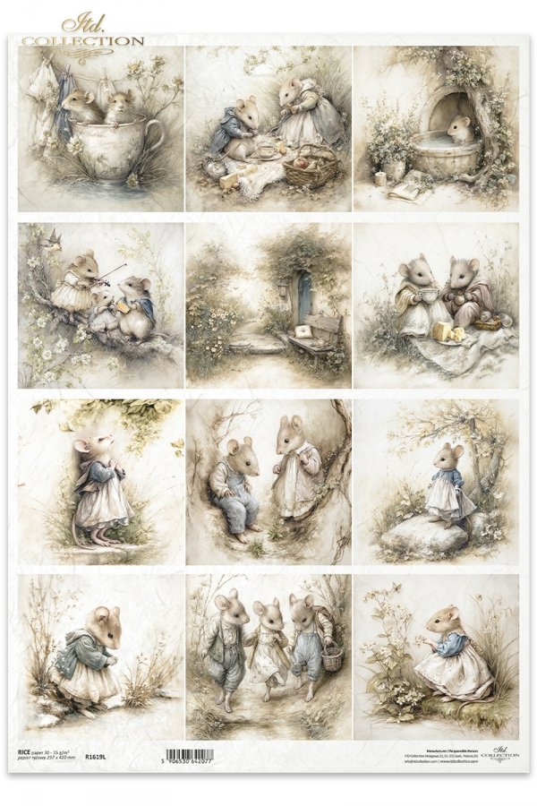 Myszki, sielanka, akwarela, retro, las, natura*Mice, idyll, watercolour, retro, forest, nature*Mäuse, Idylle, Aquarell, Retro, Wald, Natur*Ratones, idilio, acuarela, retro, bosque, naturaleza