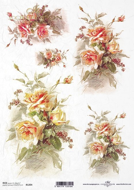 Papel Decoupage Arroz R1204 * Vintage, flores, rosas
