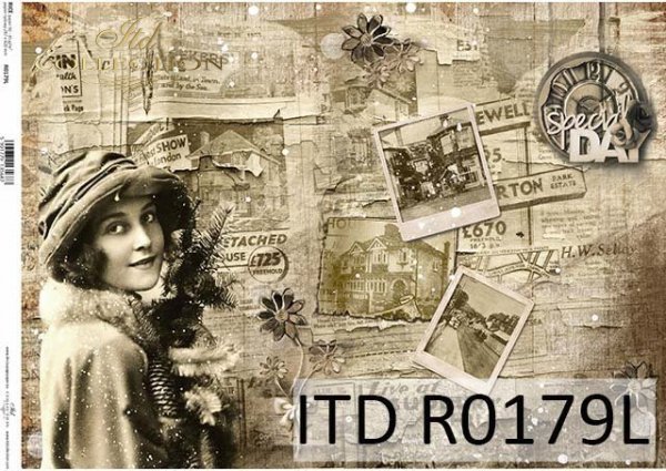 Papier decoupage Vintage, Sepia, gazety, zdjęcia*Vintage decoupage paper, Sepia, newspapers, photos