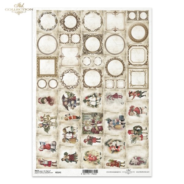 vintage, retro, kalendarz adwentowy, postacie, ramka, ramki, medalion, medaliony, dziecko, dzieci, zimowa sceneria, Mikołaj, Boże Narodzenie, prezenty, zima, advent calendar, characters, frame, frames, medallion, medallions, child, children