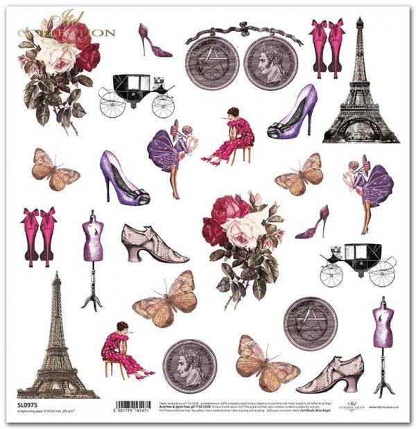 Seria - Francuski szyk - wycinanki, moda, obcasy, motyle, karoca, kwiaty, kobiety, insygnia, wieża eiffla