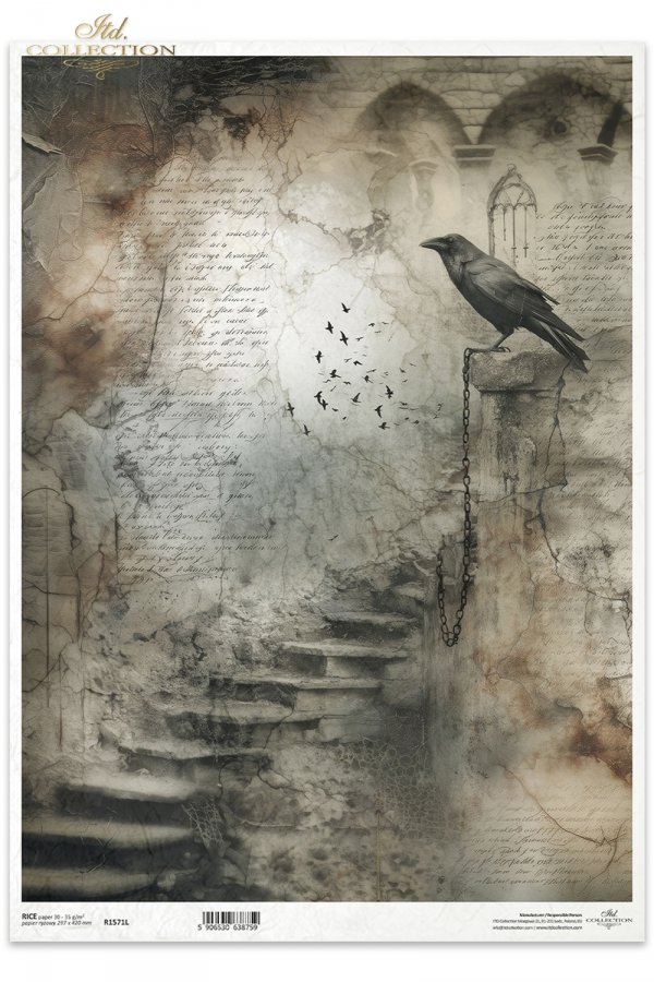 schody, kruk, gotyk, łańcuch, ptaki, mroczne fantasy, vintage, postarzany papier*stairs, raven, gothic, chain, birds, dark fantasy, vintage, aged paper; niemiecki: Treppe, Rabe, Gotik, Kette, Vögel, dunkle Fantasie, Vintage, gealtertes