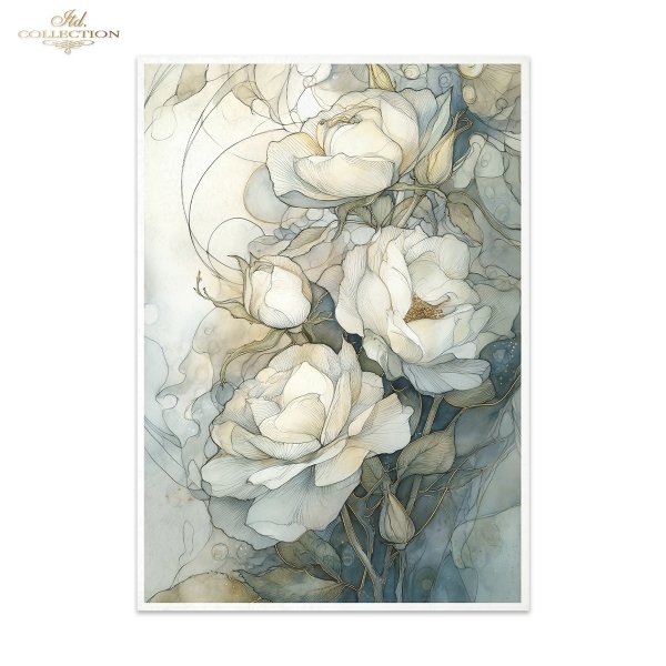 Papier decoupage morwowy FPA3017, dekoracyjne wzory, motywy kwiatowe, bukiet kwiatów, Ogród Muz, Garden of Muses * Mulberry decoupage paper FPA3017, decorative patterns, floral motifs, bouquet of flowers, Garden of Muses *Seria Garden of Muses