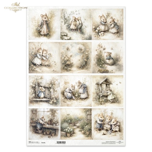 Myszki, sielanka, akwarela, retro, las, natura*Mice, idyll, watercolour, retro, forest, nature*Mäuse, Idylle, Aquarell, Retro, Wald, Natur*Ratones, idilio, acuarela, retro, bosque, naturaleza