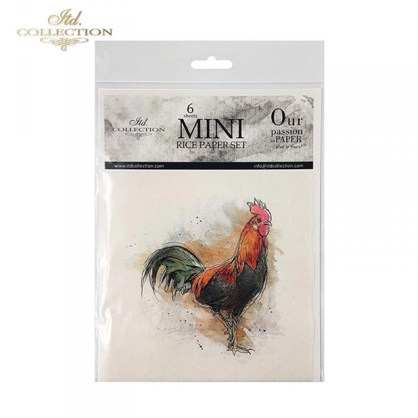 Zestaw papierów ryżowych ITD - RSM004 * kury, kurczaki, koguty
