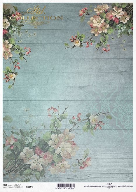 Decoupage Papier Apfelblüte , blau Bretter*decoupage flor de papel de manzana, placas azules*декупаж бумага яблони, синие доски