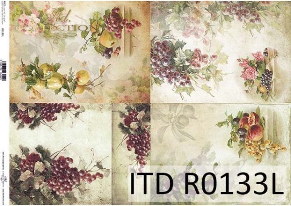 papier decoupage owoce, winogrona, śliwki, brzoskwinie, jabłka*Paper decoupage fruits, grapes, plums, peaches, apples
