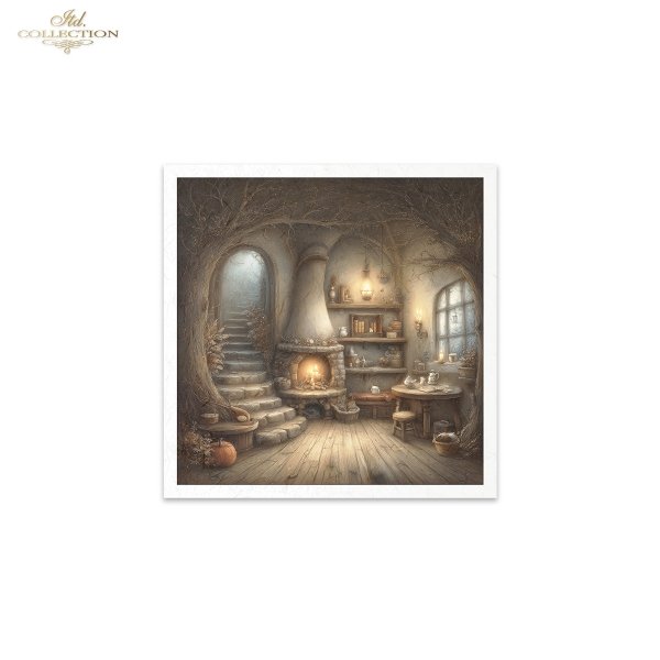 Mouse World - przytulny, rustykalny, fantastyczny, wnętrze, chatka, nora, bajkowy, leśny , świąteczny czas, Boże Narodzenie, zimowa opowieść, ilustracje bajkowe, przytulne, domowe scenki