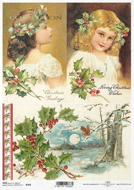 zimowa noc, świąteczne stroiki, Boże Narodzenie, świąteczne dekoracje, retro, vintage, dziecko, dzieci, ostrokrzew, zimowy obrazek, wiewiórka, zima, R785, winter night, Christmas decorations, Christmas, Christmas decorations, retro, vintage, child, childr