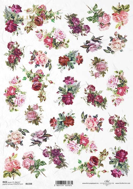 Papel Decoupage Arroz R1202 * Vintage, flores, rosas de color rosa
