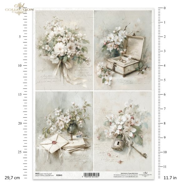 kwiaty jabłoni, vintage, akwarele, kłódka, biżuteria, listy, bukiet, pastelowe barwy, romantyczny styl.