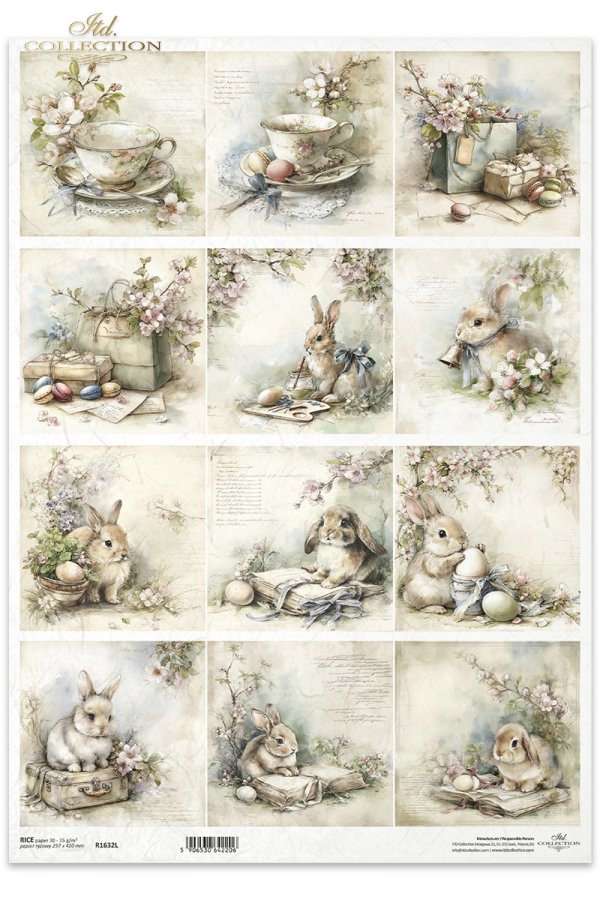 Wielkanoc, zając, królik, pisanki, wiosna, kwiaty, vintage, retro, akwarela, pastele, ilustracja, malarstwo