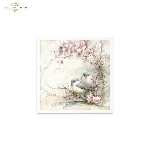 akwarela, ptaki, dzwonki, kwiaty jabłoni, wiosna, Wielkanoc, vintage*watercolor, birds, bluebells, apple blossoms, spring, Easter, vintage
