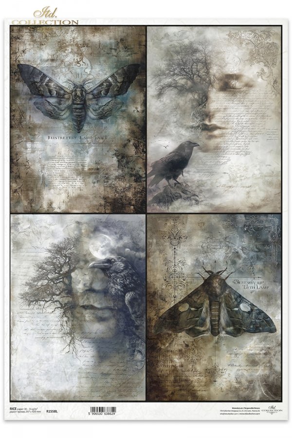 ludzkie twarze, ćmy trupie główki, kruki, nagie drzewa, gotyk, secesja, vintage, melancholia, fantasy*human faces, moths, skulls, ravens, bare trees, Gothic, Art Nouveau, vintage, melancholy, fantasy