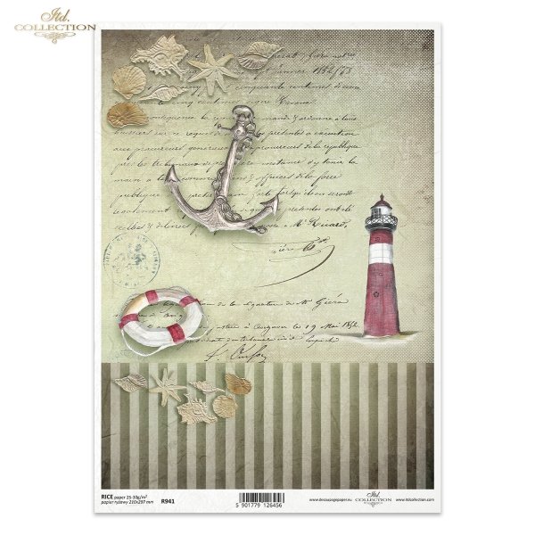 motywy marynistyczne, lato, wakacje, latarnia morska, kotwica, muszla, rozgwiazda, list, pocztówka, paski, R941, maritime theme, summer, holiday, anchor, lighthouse, shell, starfish, letter, postcard, stripes, maritimes Thema, Sommer, Urlaub, Anker, Leuch