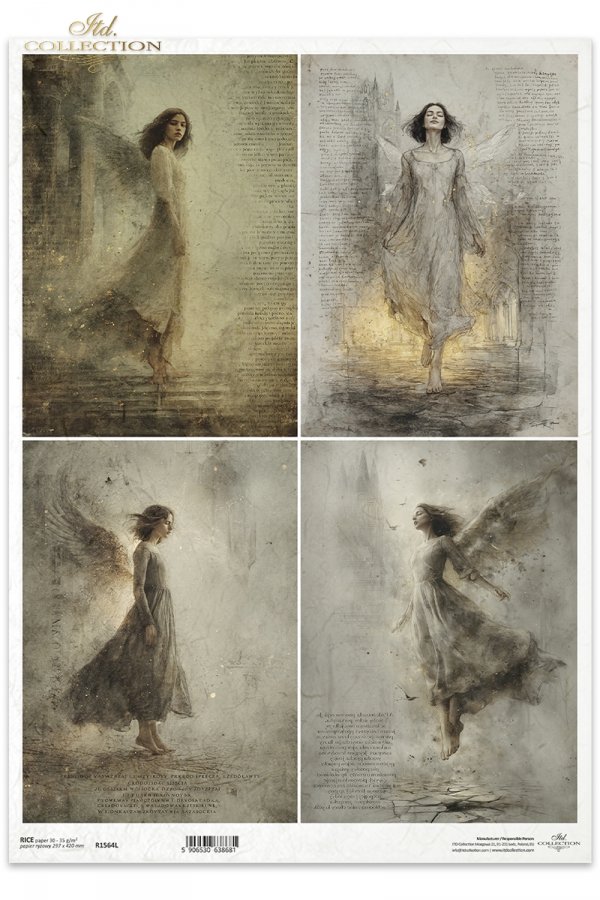 anioły, kobiece postacie, skrzydła, zwiewne suknie, melancholia, gotyk, vintage, postarzany papier*angels, female figures, wings, flowing dresses, melancholy, gothic, vintage, aged paper