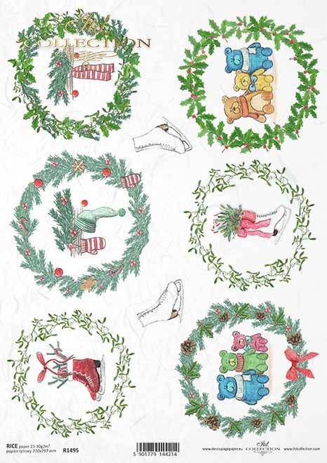 Navidad, coronas festivas, adornos para adornos, ositos de peluche, patines*Weihnachten, festliche Kränze, Motive für Kugeln, Teddybären, Schlittschuhe*Рождество, праздничные венки, мотивы для блесна, плюшевые мишки, коньки