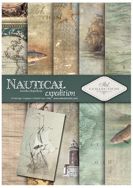 Papiery do scrapbookingu w zestawach - Morska ekspedycja * Scrapbooking papers in sets - Nautical expedition