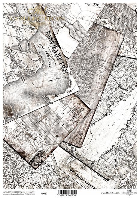 Pergamin do scrapbookingu; stare mapy, plan miasta, retro, Vintage