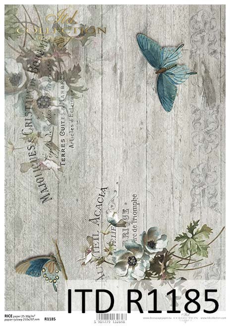 papier decoupage Vintage, szare deski, motyle*motyle*Vintage decoupage paper, angels, butterflies