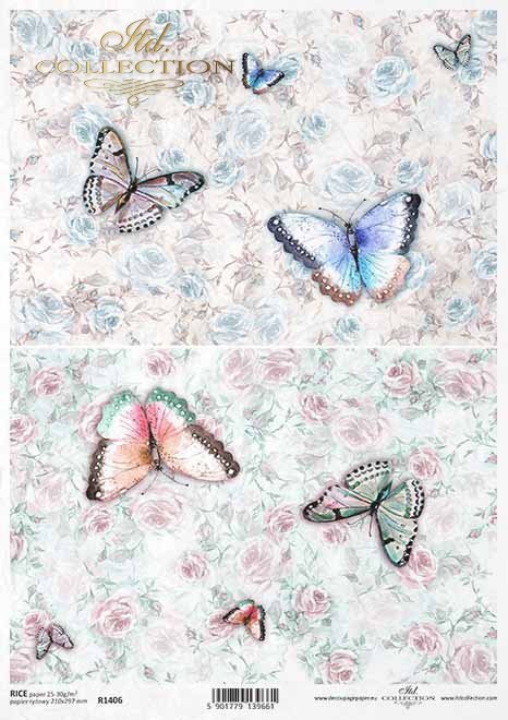Schmetterlinge, Blumen, Rosen*papel decoupage mariposas, flores, rosas*декупаж бумажные бабочки, цветы, розы