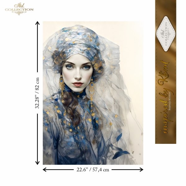 Papier decoupage morwowy FPA1011, Seria Inspired by Klimt, kobiety, zloto, dekoracyjne wzory, kamienie szlachetne, mozaiki, motywy secesyjne * Mulberry decoupage paper FPA1014, women, gold, decorative patterns, gemstones, mosaics, Art Nouveau motifs 