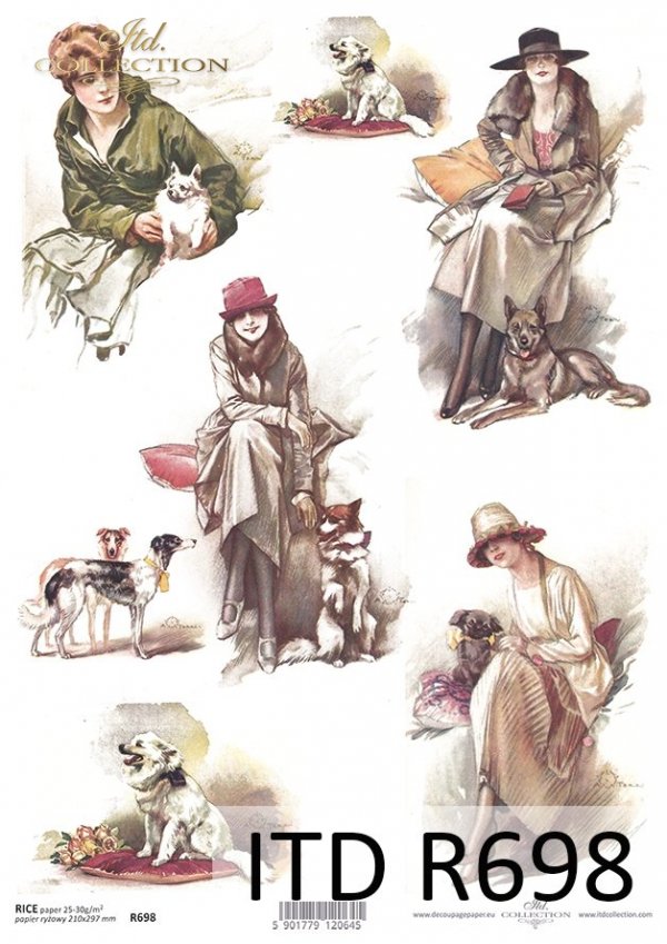 retro, vintage, kobieta, dama, moda, kapelusz, pies, psy, piesek, pieski, R698