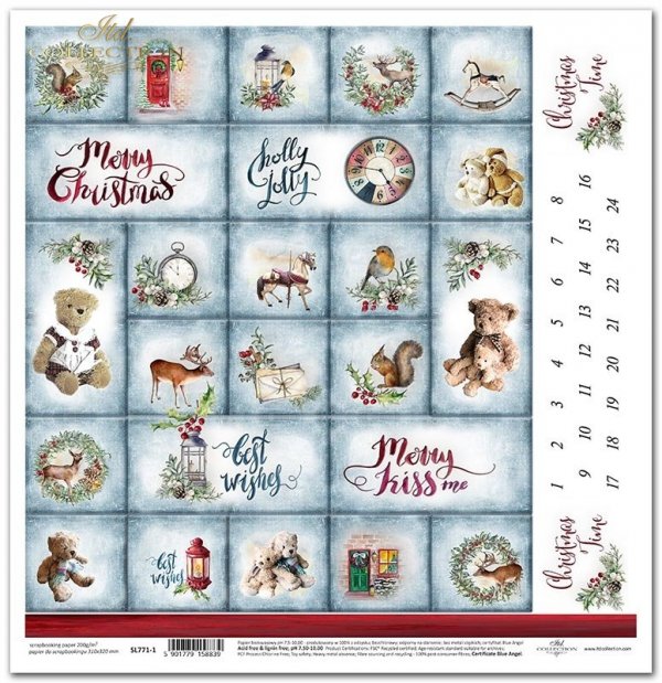 Seria Cudowny Świąteczny Czas - Adwentowy kalendarz, świąteczne klocki, małe kwadraty, świąteczne napisy, zegar, misie, lampion, cyferki, cyfry, jeleń, sarny, drzwi, wiewiórki, ptaszki*Series Wonderful Christmas Time - Advent calendar, Christmas blocks, s