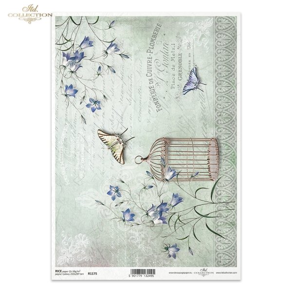 motyle, klatka dla ptaków, niebieskie kwiaty dzwonki, kwiatki, łąka, ogród, ornamenty, roślinny, dekor, list, pismo, butterfly, butterflies, birdcage, bluebell flowers, meadow, garden, ornaments, floral, decor, letter, Schmetterlinge