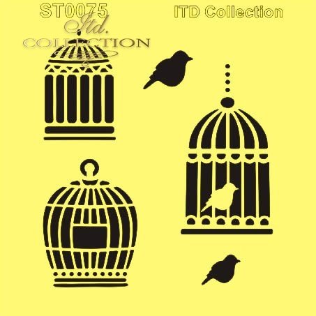ST0075 - ptaszek w klatce, klatki dla ptaków, w stylu retro