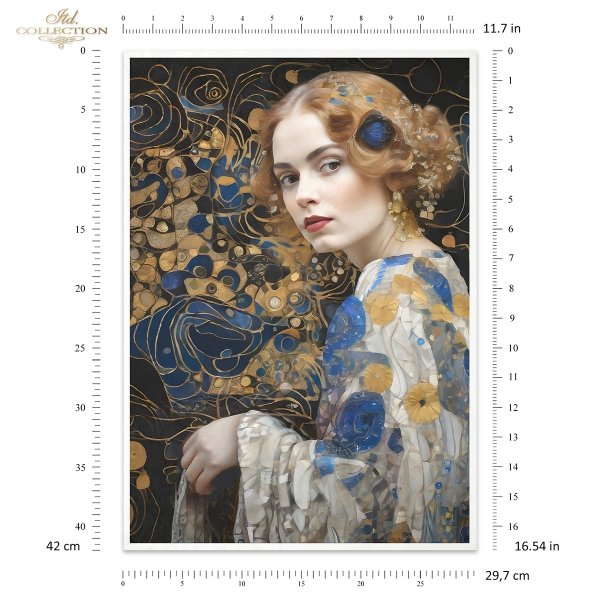 Papier decoupage morwowy FPA3003, Seria Inspired by Klimt, kobiety, zloto, dekoracyjne wzory, kamienie szlachetne, mozaiki, motywy secesyjne * Mulberry decoupage paper FPA3003, women, gold, decorative patterns, gemstones, mosaics, Art Nouveau motifs