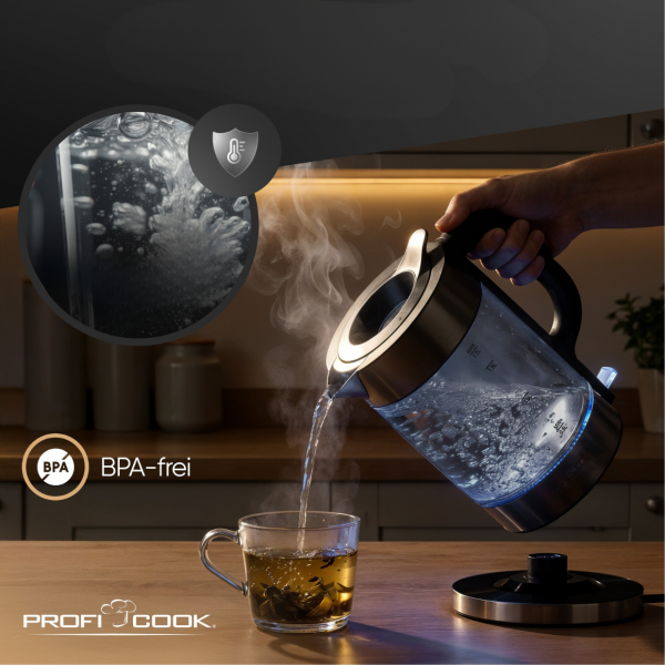 Czajnik elektryczny szklany 1.7 L ProfiCook PC-WKS 1322 G (ciemny inox)
