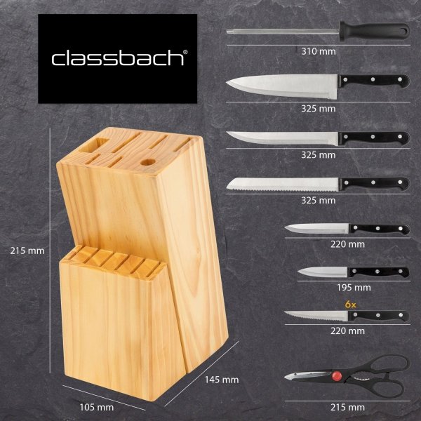 Zestaw noży kuchennych w bloku 14 elementów Classbach C-MBS 4019